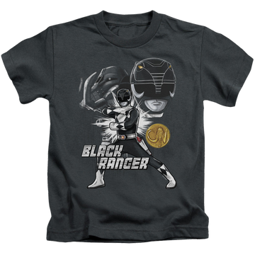 Charcoal kid's t-shirt for ages 4 to 7 with Mighty Morphin Power Rangers Black Ranger graphic