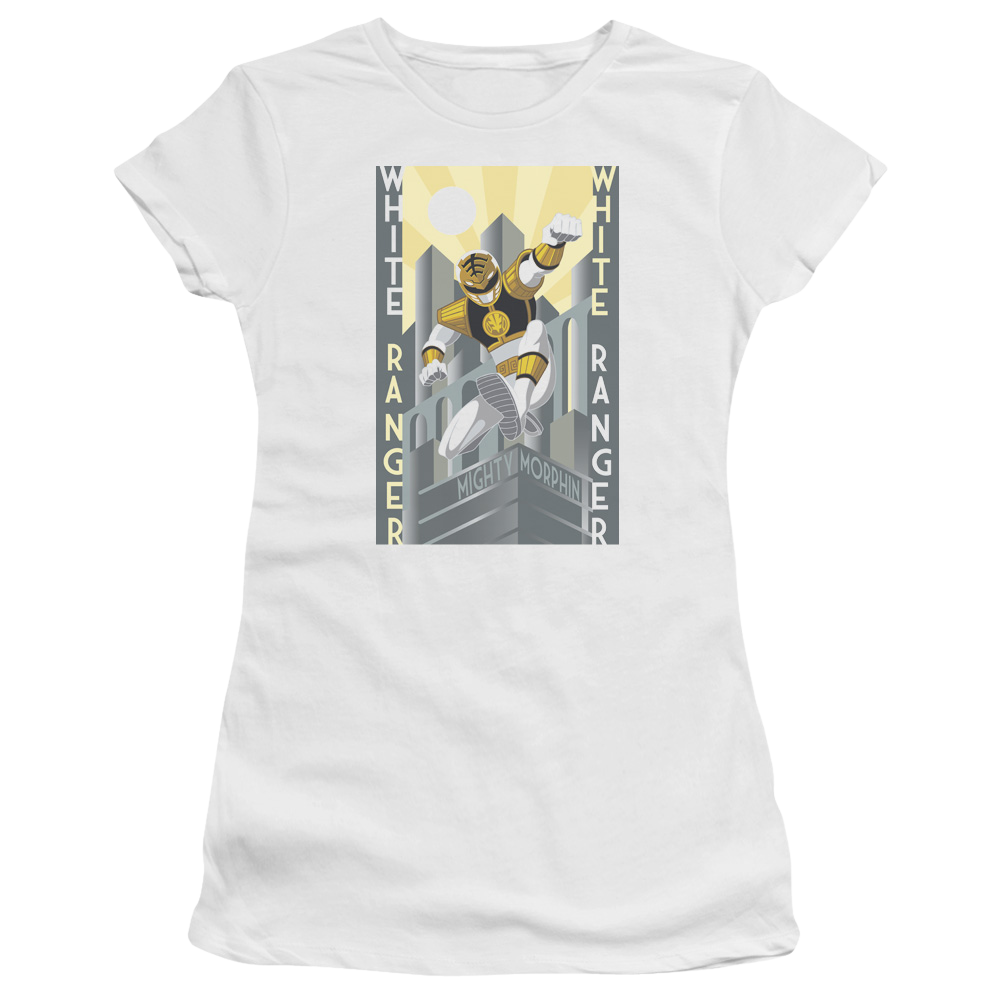 Mighty Morphin Power Rangers White Ranger Deco - Juniors T-Shirt Juniors T-Shirt Power Rangers   