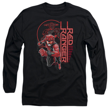 Black men's long sleeve t-shirt with Power Rangers Red Ranger graphic