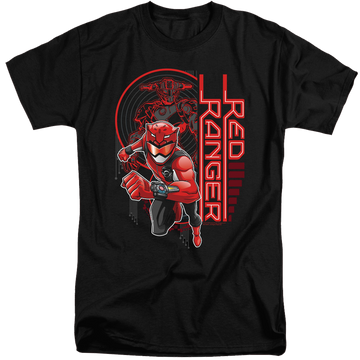 Black men's tall fit t-shirt with Power Rangers Red Ranger graphic