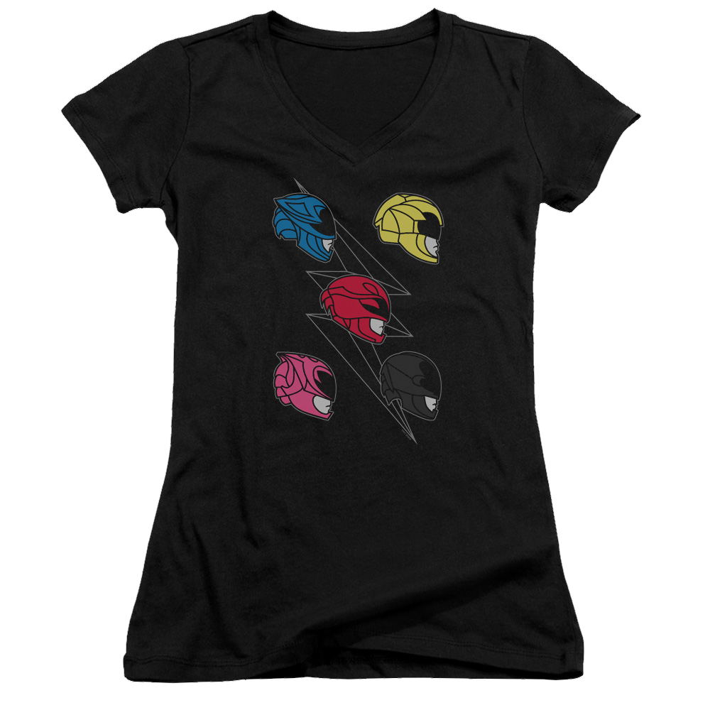 Power Rangers Line Helmets Juniors V-Neck T-Shirt Juniors V-Neck T-Shirt Power Rangers   
