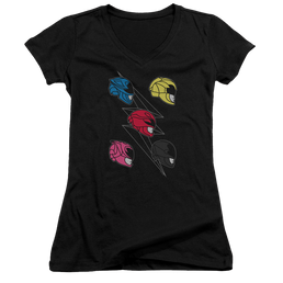 Power Rangers Line Helmets Juniors V-Neck T-Shirt Juniors V-Neck T-Shirt Power Rangers   