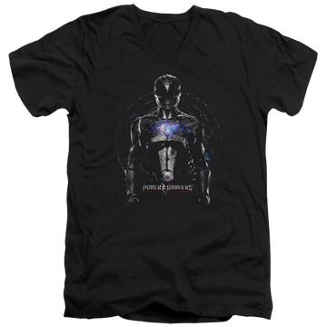 Black men's v-neck t-shirt with Power Rangers Black Ranger graphic