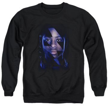 Black men's crewneck sweatshirt with Power Rangers Billy Bolt graphic