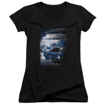 Power Rangers Blue Zord Poster Juniors V-Neck T-Shirt Juniors V-Neck T-Shirt Power Rangers   