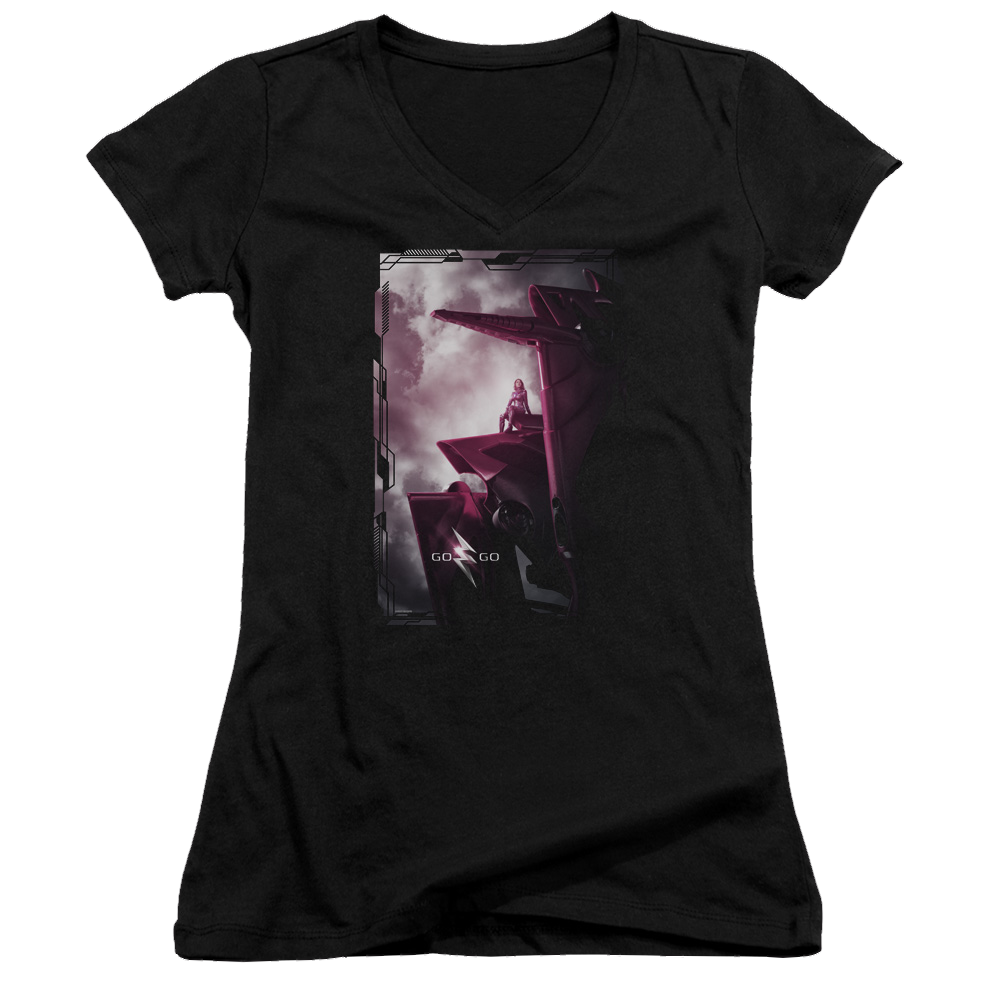 Power Rangers Pink Zord Poster Juniors V-Neck T-Shirt Juniors V-Neck T-Shirt Power Rangers   