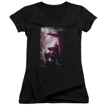 Power Rangers Pink Zord Poster Juniors V-Neck T-Shirt Juniors V-Neck T-Shirt Power Rangers   