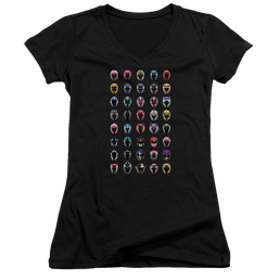 Mighty Morphin Power Rangers Visual Timeline - Juniors V-Neck T-Shirt Juniors V-Neck T-Shirt Power Rangers   