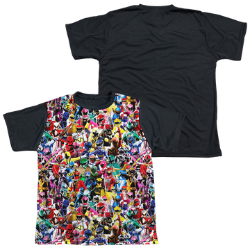 Mighty Morphin Power Rangers Crowd Of Rangers - Youth Black Back T-Shirt Youth Black Back T-Shirt (Ages 8-12) Power Rangers   