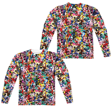 Mighty Morphin Power Rangers Crowd Of Rangers (Front/Back Print) - Men's All-Over Print Long Sleeve Men's All-Over Print Long Sleeve Power Rangers   