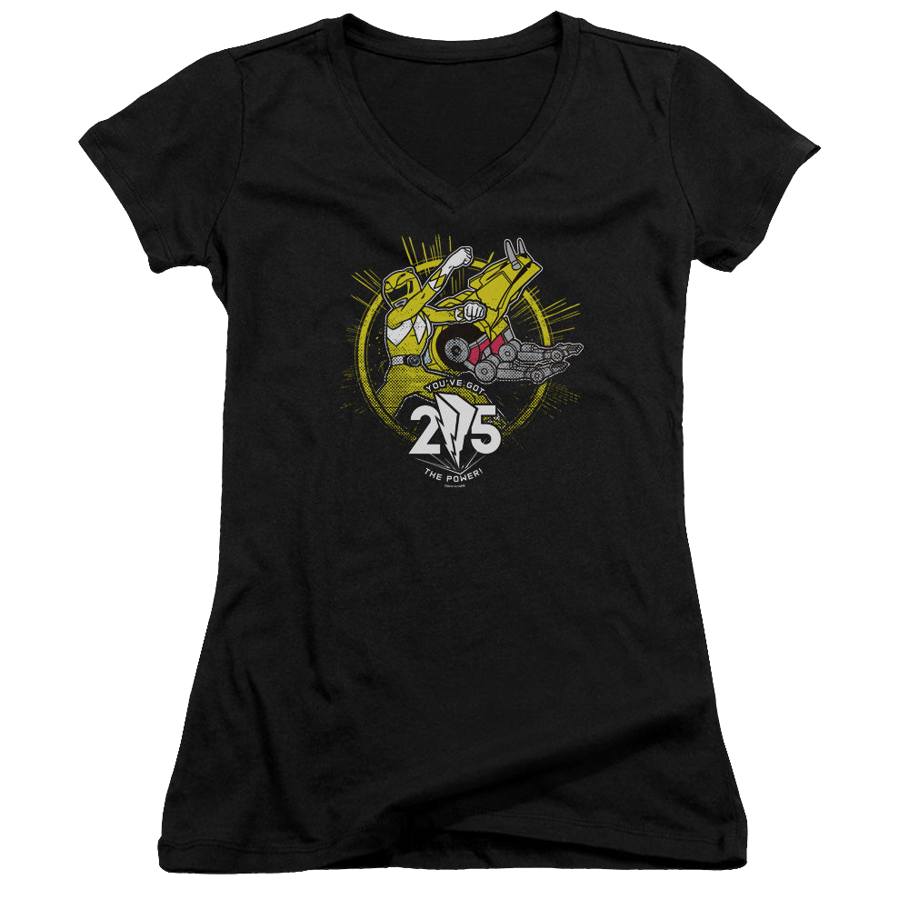 Mighty Morphin Power Rangers Yellow 25 - Juniors V-Neck T-Shirt Juniors V-Neck T-Shirt Power Rangers   