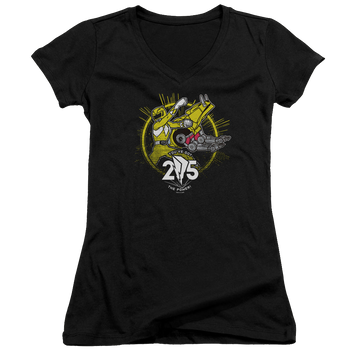 Mighty Morphin Power Rangers Yellow 25 - Juniors V-Neck T-Shirt Juniors V-Neck T-Shirt Power Rangers   