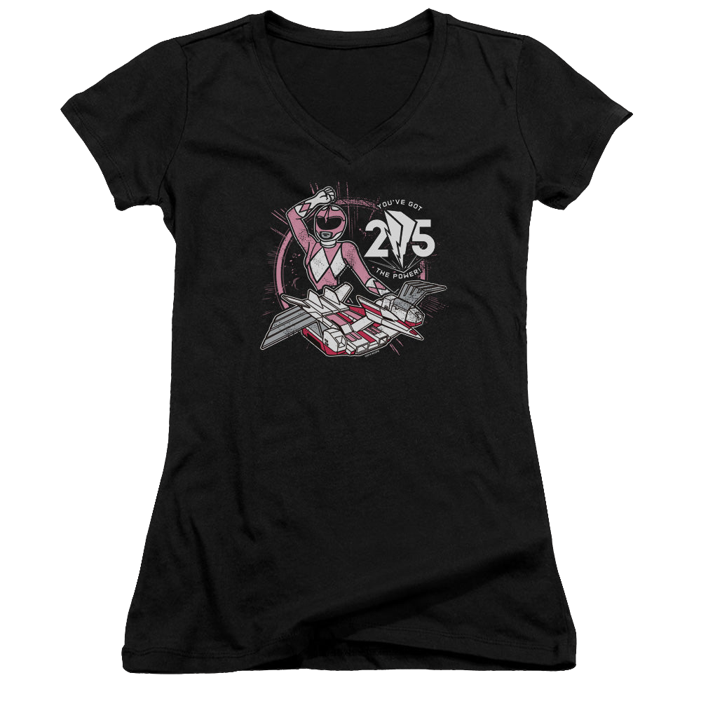 Mighty Morphin Power Rangers Pink 25 - Juniors V-Neck T-Shirt Juniors V-Neck T-Shirt Power Rangers   