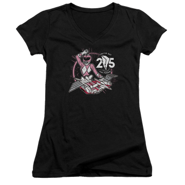 Mighty Morphin Power Rangers Pink 25 - Juniors V-Neck T-Shirt Juniors V-Neck T-Shirt Power Rangers   