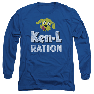 Royal men's long sleeve t-shirt with Ken-L Ration Ken L Ration Distressed Logo graphic
