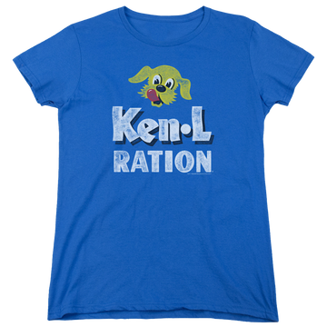 Royal women's t-shirt with Ken-L Ration Ken L Ration Distressed Logo graphic