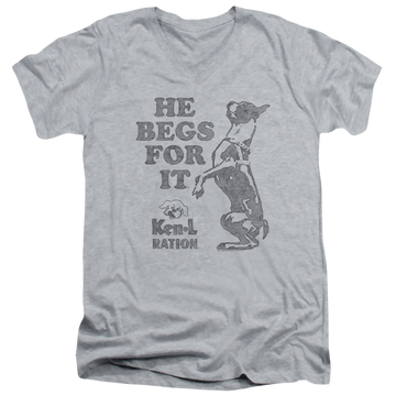 Athletic heather men's v-neck t-shirt with Ken-L Ration Ken L Ration Begs graphic