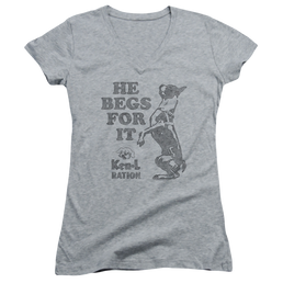Ken L Ration Begs Juniors V-Neck T-Shirt Juniors V-Neck T-Shirt Ken-L Ration   