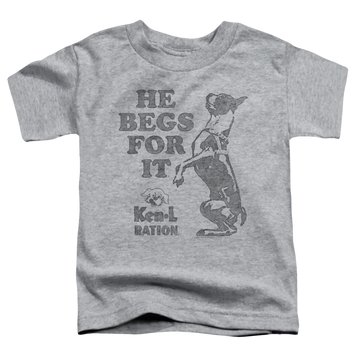 Athletic heather toddler t-shirt with Ken-L Ration Ken L Ration Begs graphic