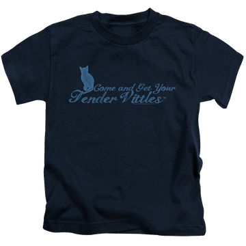 Navy kid's t-shirt for ages 4 to 7 with Tender Vittles Come And Get Em graphic
