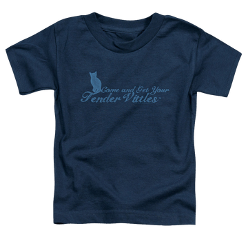 Navy toddler t-shirt with Tender Vittles Come And Get Em graphic