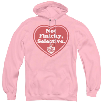 Pink pullover hoodie with Tender Vittles Selective graphic