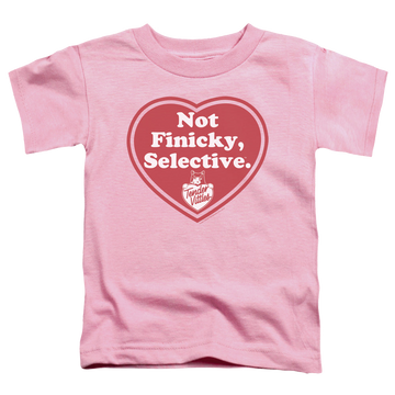 Pink toddler t-shirt with Tender Vittles Selective graphic