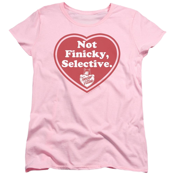 Pink women's t-shirt with Tender Vittles Selective graphic