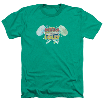 Kelly green men's heather t-shirt with Smarties Mega Lolly graphic