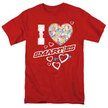 Red men's regular fit t-shirt with I Heart Smarties graphic