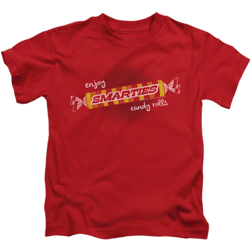 Red kid's t-shirt for ages 4 to 7 with Smarties Enjoy graphic