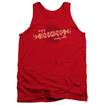 Red men's tank with Smarties Enjoy graphic