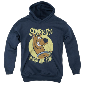 Navy youth hoodie for ages 8 to 12 with Scooby Doo Where Are You graphic