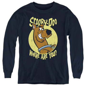 Navy youth long sleeve t-shirt with Scooby Doo Where Are You graphic