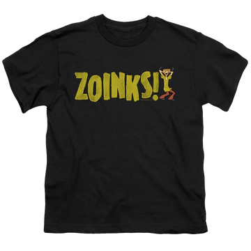 Black youth t-shirt for ages 8 to 12 with Scooby Doo Zoinks graphic