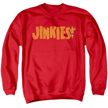 Red men's crewneck sweatshirt with Scooby Doo Jinkies graphic