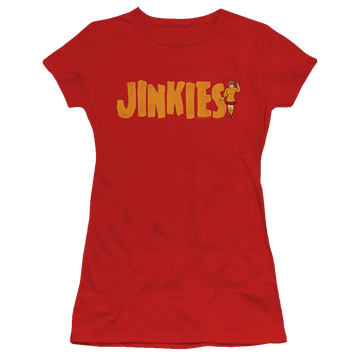Red juniors t-shirt with Scooby Doo Jinkies graphic