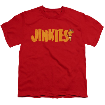 Red youth t-shirt for ages 8 to 12 with Scooby Doo Jinkies graphic