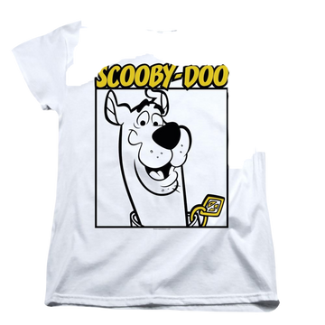 White women's t-shirt with Scooby Doo Scooby Square graphic