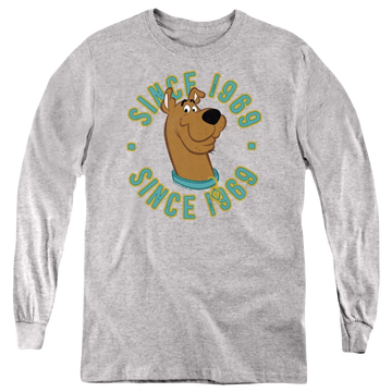 Athletic heather youth long sleeve t-shirt with Scooby Doo Scooby 1969 graphic