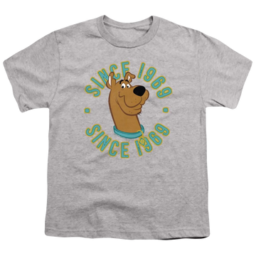 Athletic heather youth t-shirt for ages 8 to 12 with Scooby Doo Scooby 1969 graphic