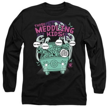Black men's long sleeve t-shirt with Scooby Doo Meddling Since 1969 graphic