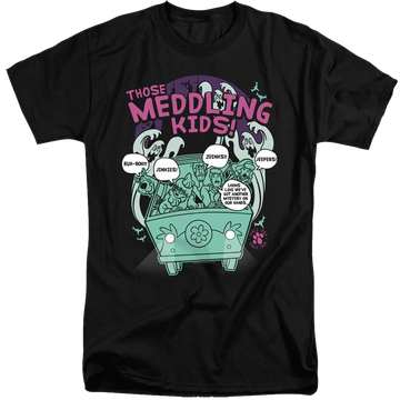 Black men's tall fit t-shirt with Scooby Doo Meddling Since 1969 graphic