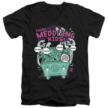 Black men's v-neck t-shirt with Scooby Doo Meddling Since 1969 graphic