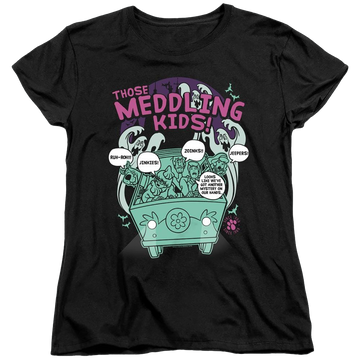 Black women's t-shirt with Scooby Doo Meddling Since 1969 graphic