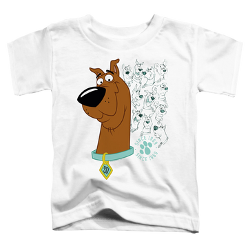 White toddler t-shirt with Evolution Of Scooby Doo graphic