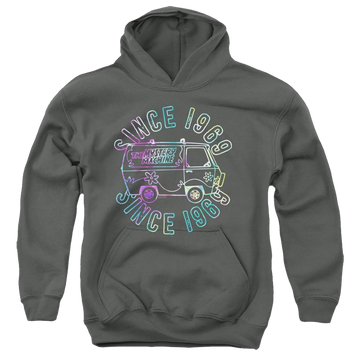 Charcoal youth hoodie for ages 8 to 12 with Scooby Doo Groovin 69 graphic