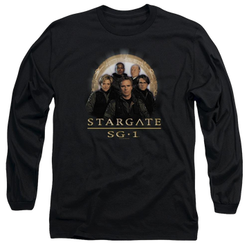 Black men's long sleeve t-shirt with Stargate Sg1 Team graphic