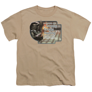Sand youth t-shirt for ages 8 to 12 with Stargate Happy Feeling graphic