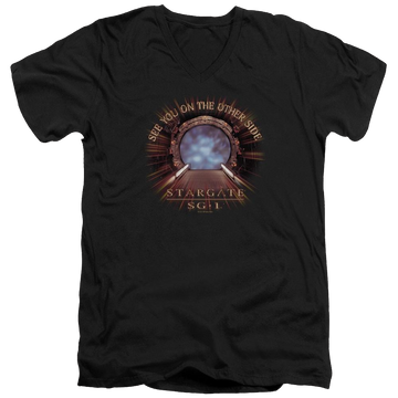 Black men's v-neck t-shirt with Stargate Other Side graphic